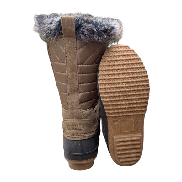 KHOMBU Lace Up Faux Fur Tan Brown Duck Winter Snow Boots, Size 6 - Picture 7 of 8